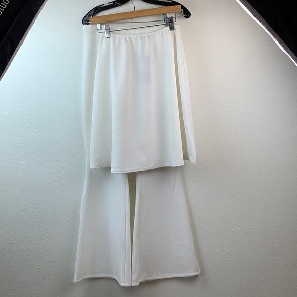 NWT Boohoo ivory strapless long line bandeau tunic + flare leg pull on pants set - Picture 2 of 11